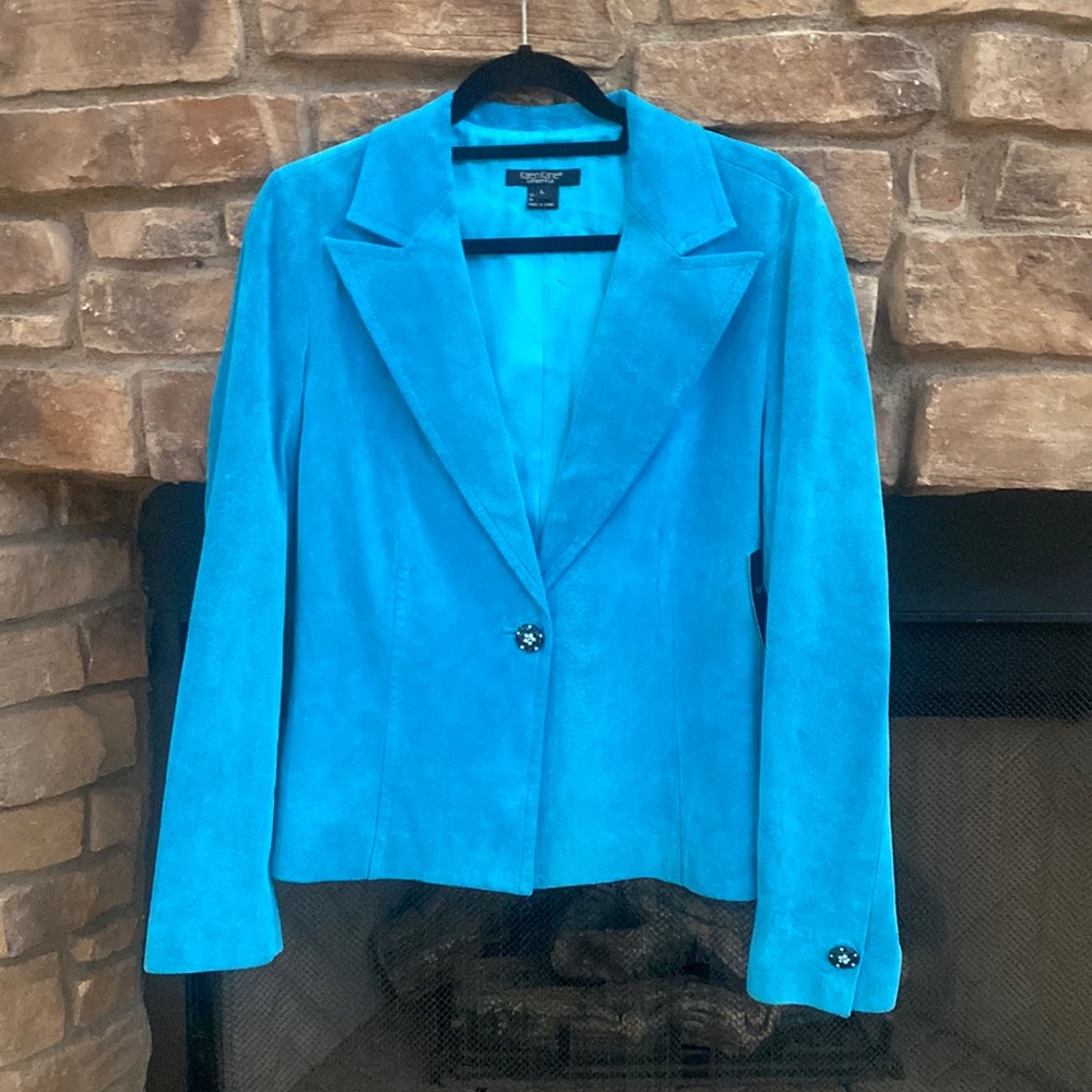NWT Karen Kane teal suede blazer. Large